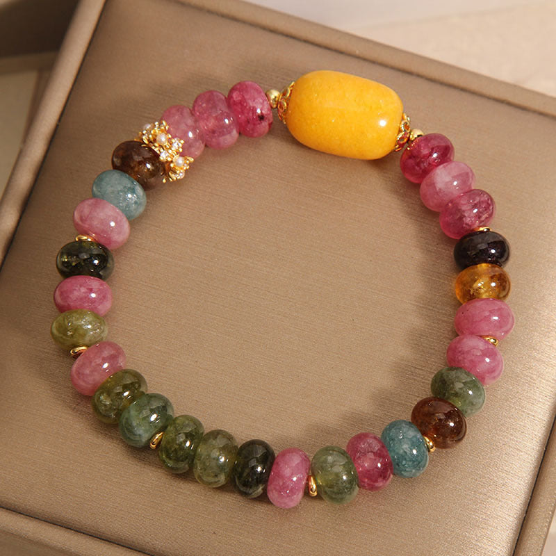 New Rainbow Tourmaline and Yellow Jade Bracelet