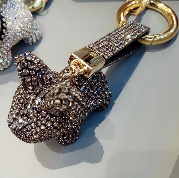 Diamond-encrusted dog keychains