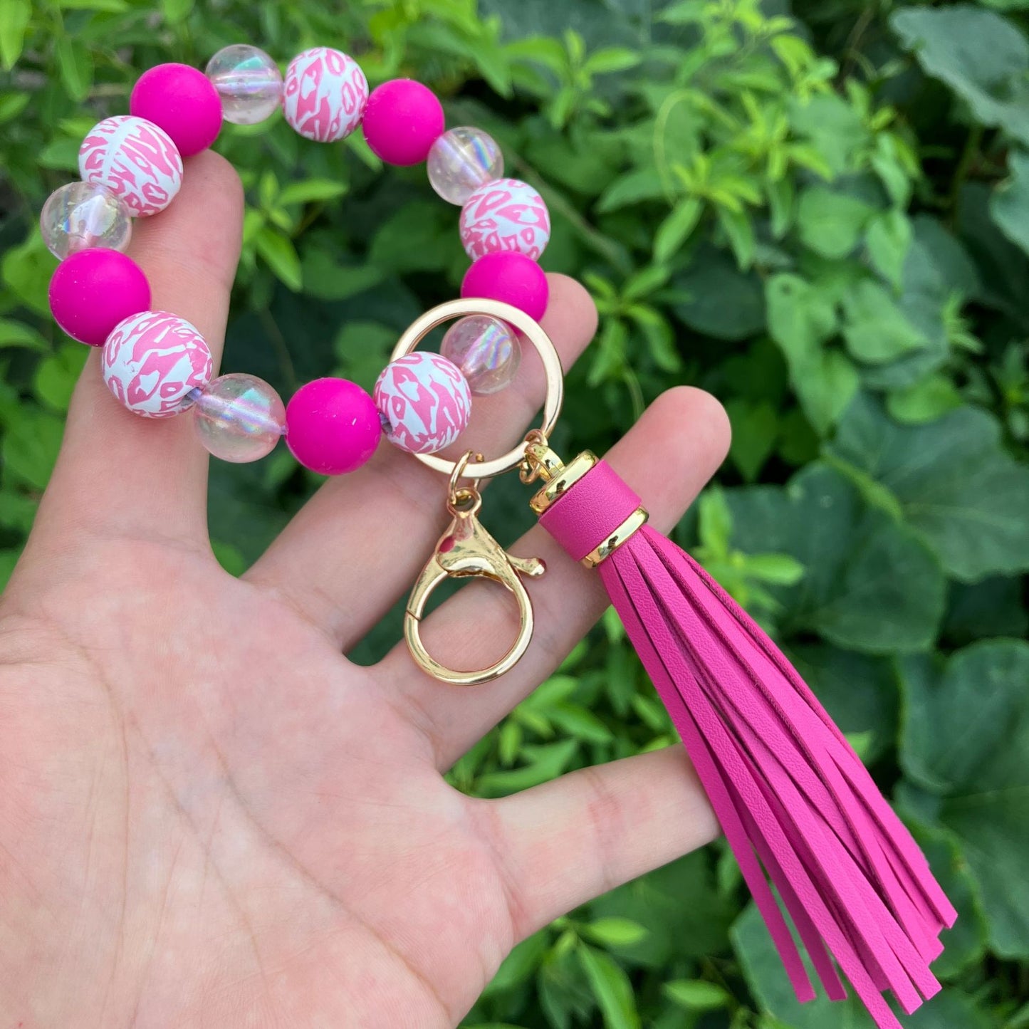Leopard Pattern Luminous Beads Key Chain