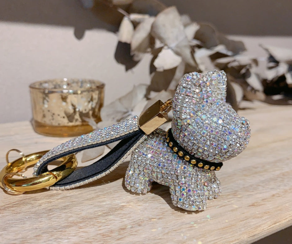 Diamond-encrusted dog keychains