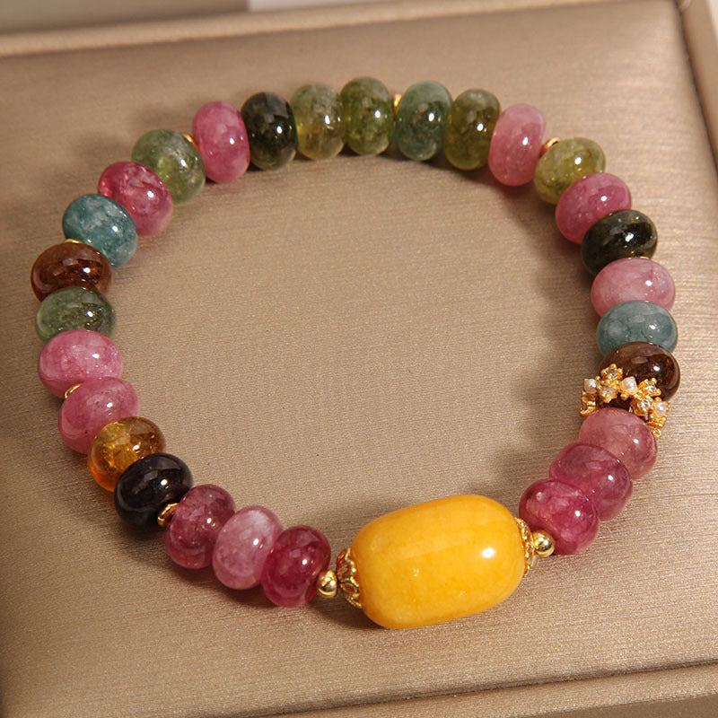 New Rainbow Tourmaline and Yellow Jade Bracelet