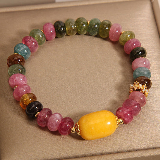 New Rainbow Tourmaline and Yellow Jade Bracelet