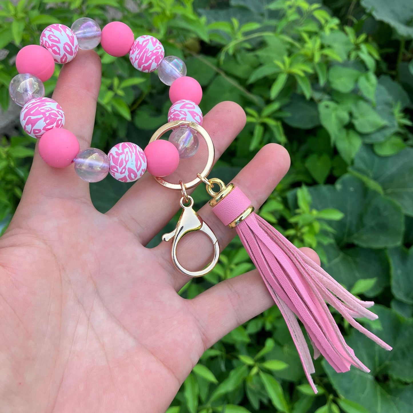Leopard Pattern Luminous Beads Key Chain