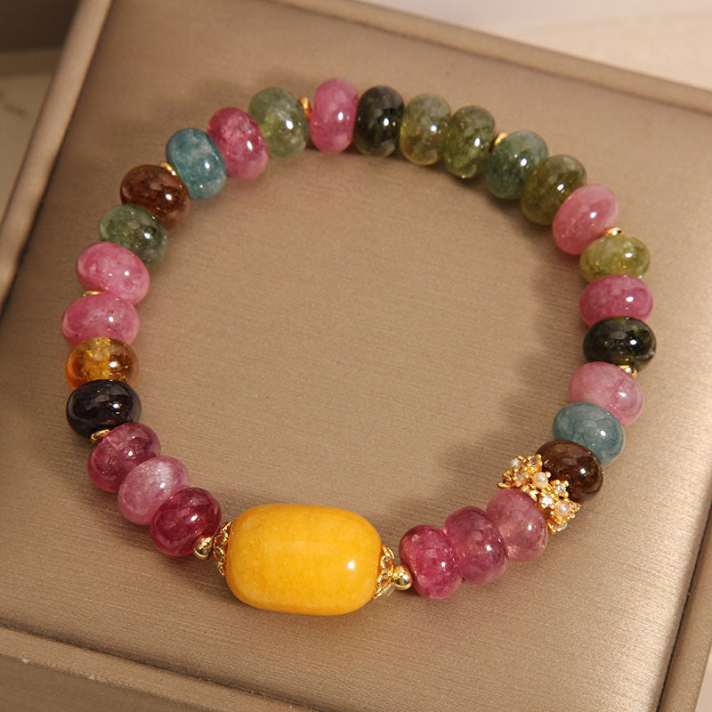 New Rainbow Tourmaline and Yellow Jade Bracelet